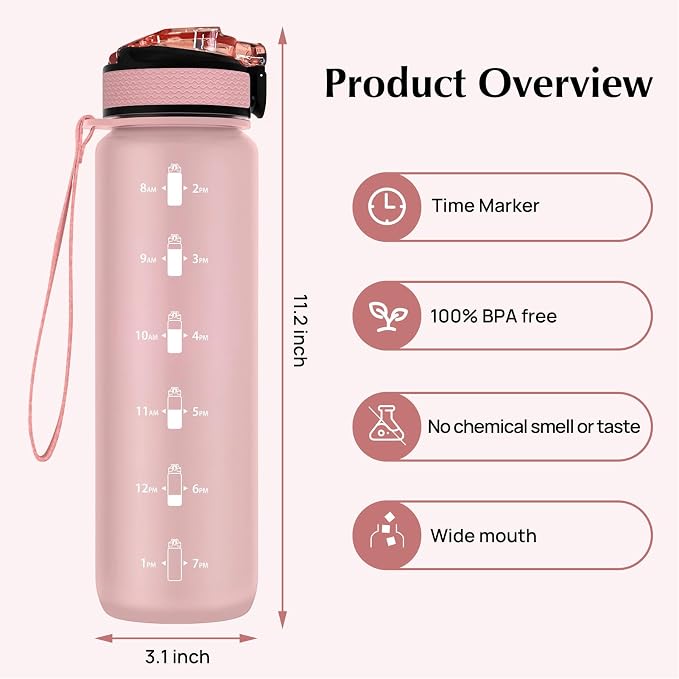 EYQ 32oz Water Bottle with Straw, Time Marker, Blue Purple | Blue Purple Tritan, BPA Free, Time Marker, Leakproof Lock Lid, Wide Mouth, for Gym, School, Office and Travel