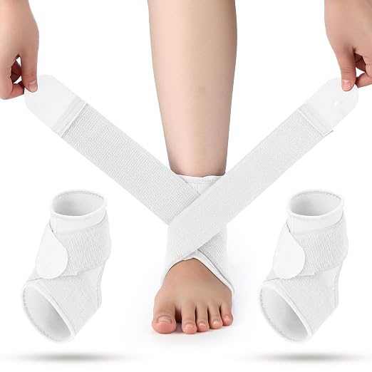 Honoson 2 Pcs Ankle Brace Kid Ankle Support Youth Neoprene Lace up Compression Sleeve Foot Brace Stabilizer with Adjustable Strap for Sport Sprained Plantar Fasciitis Achilles Tendonitis(White,S)