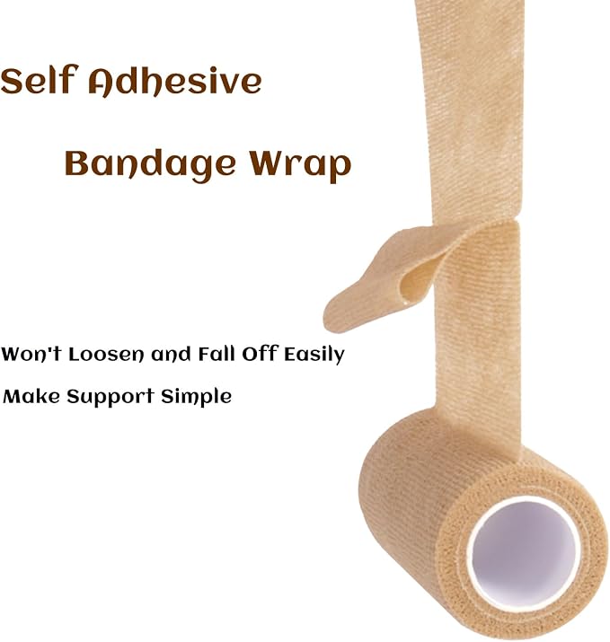 Elastic Self Adhesive Bandage Wrap 4 Inch, Breathable Non Woven Cohesive Bandage, Vet Wrap for Dogs, Ankle Sprains Swelling, Sports Athletic Tape (24 Count Brown)