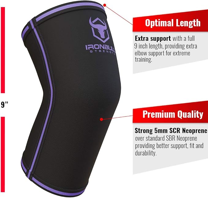 Elbow Sleeves 5mm (1 Pair) - High Performance Elbow Sleeve Support for Weightlifting, Weight Training & Powerlifting - Best Compression Straps - for Men and Women (Small, Black/Purple)