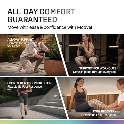 Modvel 2 Pack Knee Brace for Women - Knee Support for Walking, Knee Compression Sleeves for Pain Relief, Knee Sleeves for Women, Knee Brace for Sports, Workouts & Arthritis