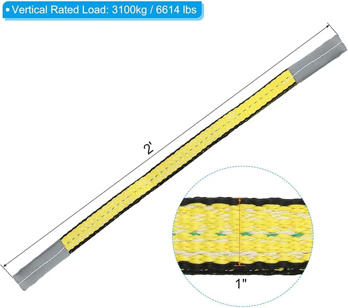 PATIKIL Lift Strap 1" x2', 2-Ply Polyester Tie Down Web Straps 3100lbs Capacity for Lifting Moving Rigging Hoisting, Yellow
