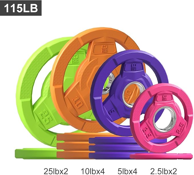 Color Coded 2-Inch Rubber Coated Olympic Grip Plate for Barbell,Solid Cast Iron Weight Plates for Strength Training, Weightlifting, Home Gym, 2.5/5/10/15/25/35/45 LB, Single and Pair