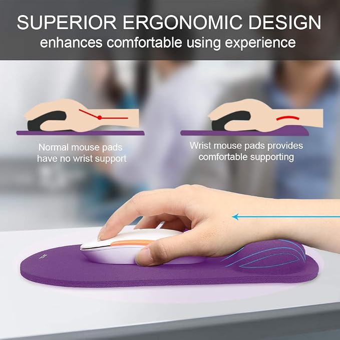 TECKNET Ergonomic Mouse Pad with Wrist Support | Soft Memory Foam, Fast Rebound, Pain Relief，Waterproof Surface, Non-slip Base
