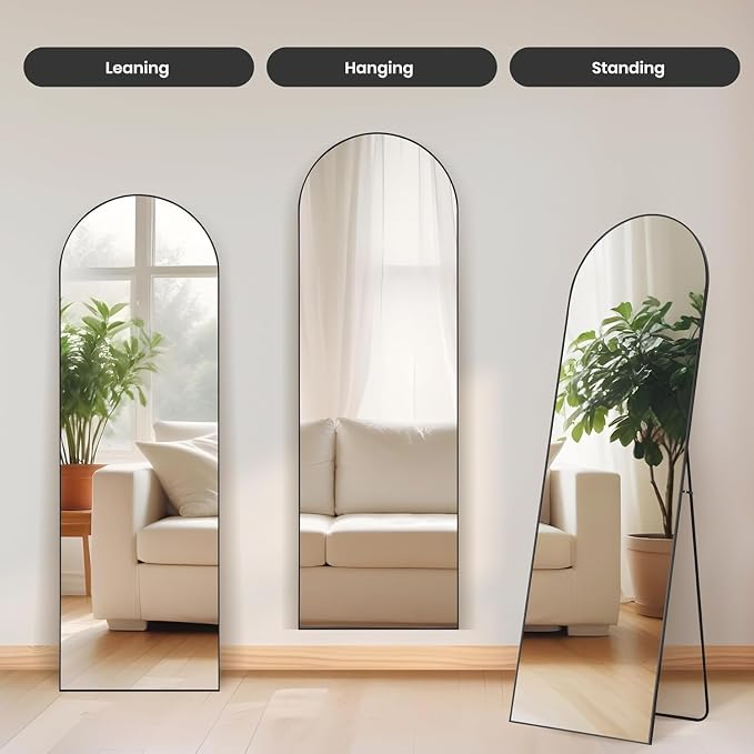 Simple Deluxe Arched Full Length Mirror, 59"x16" Large Floor Mirrors, for Wall Door Bedroom Bathroom Living Room (Black)