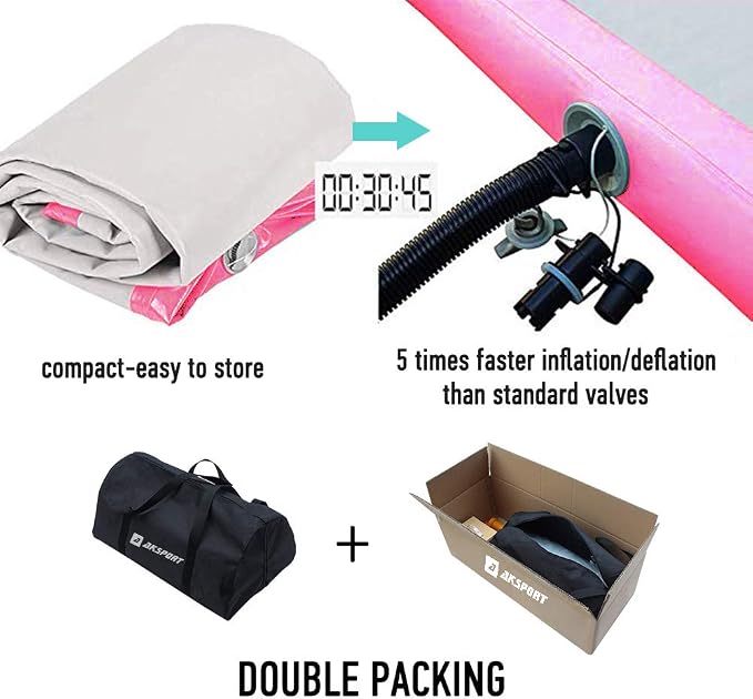 AKSPORT Gymnastics Air Mat Tumble Track Tumbling Mat Inflatable Floor Mats with Air Pump for Home Use/Tumble/Gym/Training/Cheerleading/Parkour/Beach/Park/Water