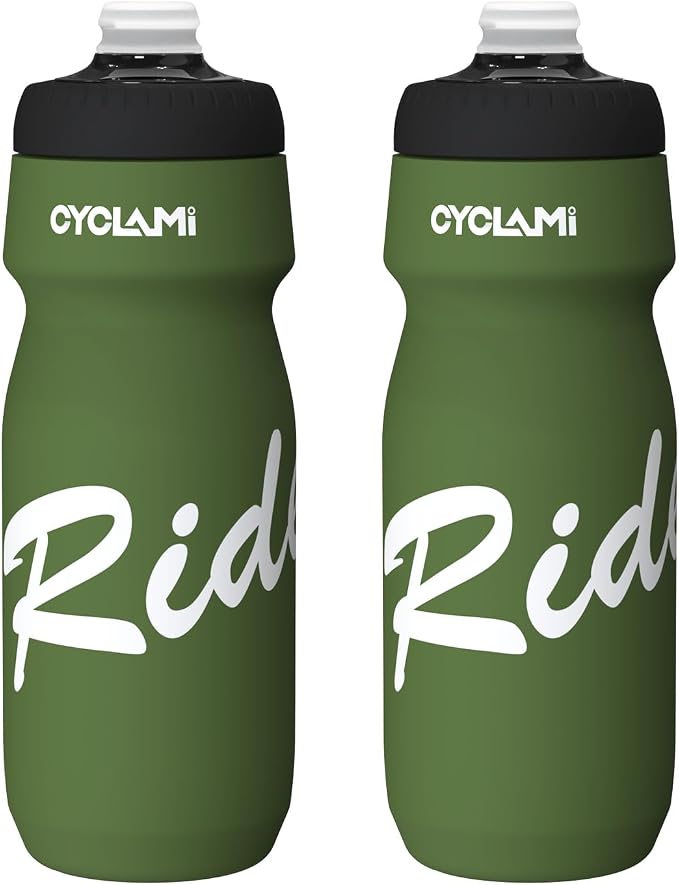 Bike Water Bottle 22oz/650ml Cycling Squeeze Water Bottle BPA Free Leakproof Easy-Squeeze Sports Bottle for Bicycle Gym Camping Hiking (2pcs,Olive Green)
