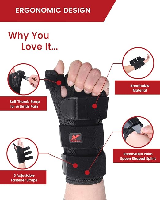 Wrist Brace Thumb Spica Splint for Carpal Tunnel, Right Hand | De Quervain's Tenosynovitis, Tendonitis & Arthritis, Trigger Thumb Support for Men and Women, Large
