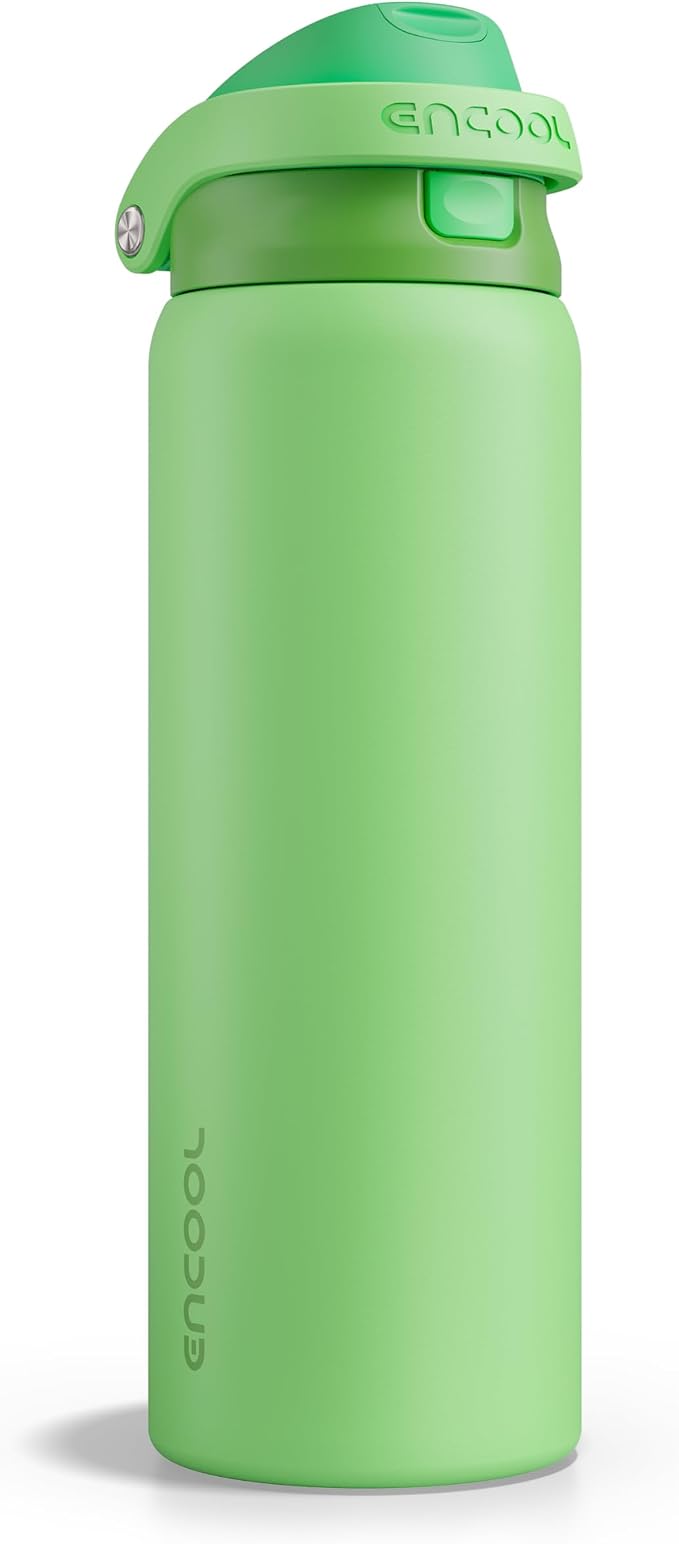 ENCOOL Leakproof Insulated Water Bottle with Straw Dual-Sip Water Bottle Bag-Safe Design for Work, Commute & Gym – Keeps Drinks Cold All Day, 32 oz, Algae Green