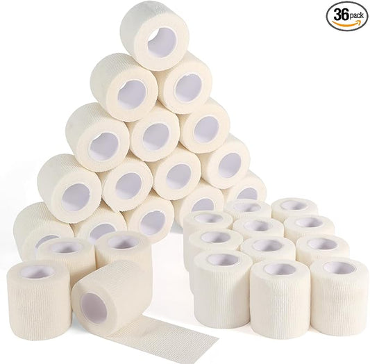 36 Rolls Elastic Self Adhesive Bandage Wrap 2 Inch, Breathable Non Woven Cohesive Bandage, Vet Wrap for Dogs, Ankle Sprains Swelling Self Stick Bandage Wrap, Sports Athletic Tape White