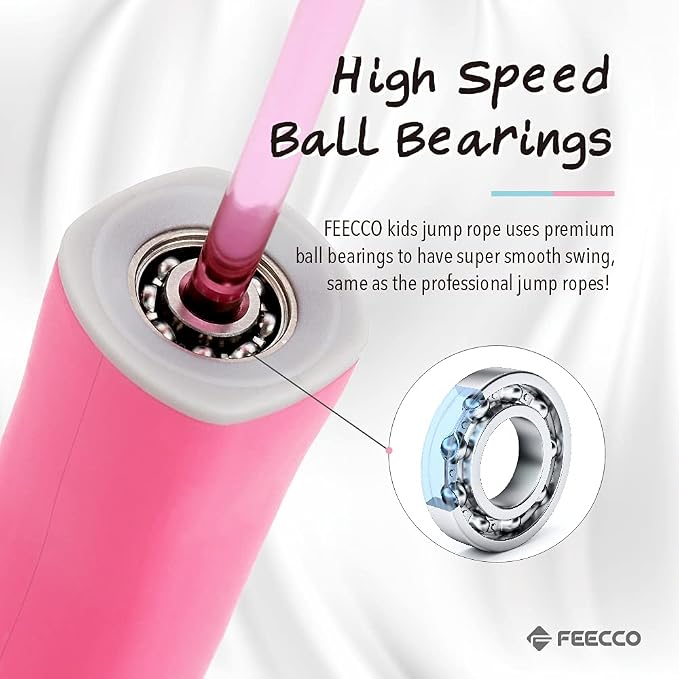 FEECCO Jump Rope for Kids, Pink and Blue Colored Jump Ropes for Girls and Boys 3~12 Years Old, with Adjustable Length Rope and Skin Friendly Silicone Handles