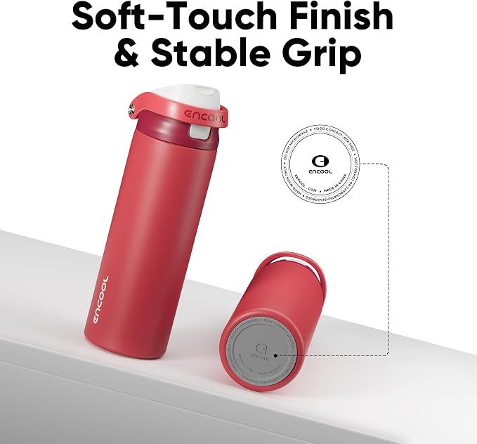 ENCOOL Leakproof Insulated Water Bottle with Straw Dual-Sip Water Bottle Bag-Safe Design for Work, Commute & Gym – Keeps Drinks Cold All Day, 32 oz, Ember Clay