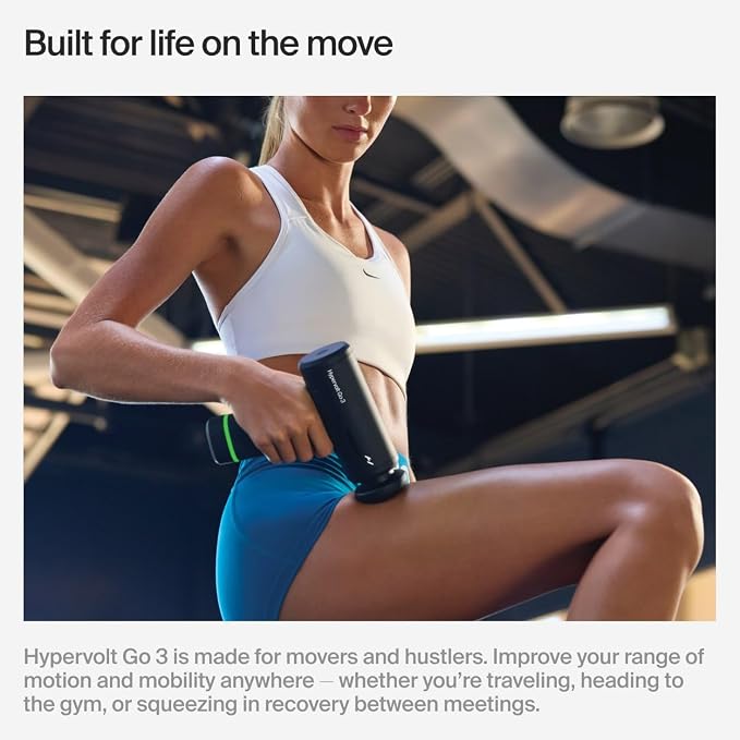 Hyperice Hypervolt Go 3 Percussion Massage Gun Lightweight with Carry Case | Muscle Recovery | Compact Power | TSA Friendly Design | Long Battery Life | Five Speed Settings | Pressure Sensor Feedback