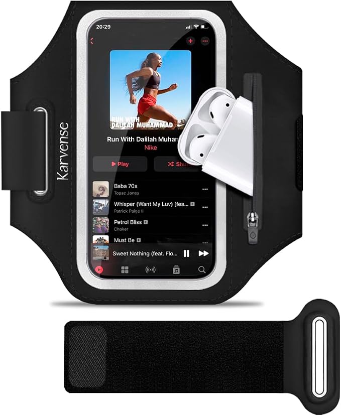 Phone Holder for Running-Arm Band for Running for iPhone & Samsung Galaxy, Cell Phone Armband Holder for Walking, Gym, Workout, Men, Women, w/Adjustable Strap & Zipper Pocket (Black-M)