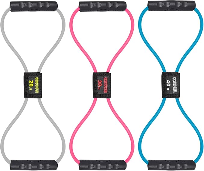 Figure 8 Resistance Bands with Handles for Women Men, Exercise Bands for Back, 8 Shaped Resistance Bands for Arms, Shoulder, Leg Stretching, Physical Therapy, Yoga, Pilates, Home Gym Workout Equipment
