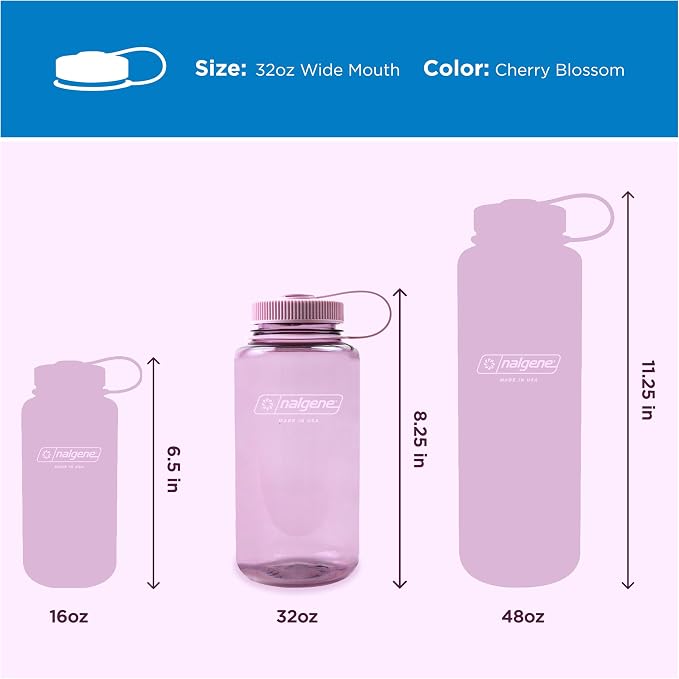 Nalgene 32 oz Wide Mouth Water Bottle, Cherry Blossom | BPA-Free, Durable & Lightweight, Leak Proof, Dishwasher Safe, Large Reusable Plastic Bottle for Hiking, Gym, Work & Travel