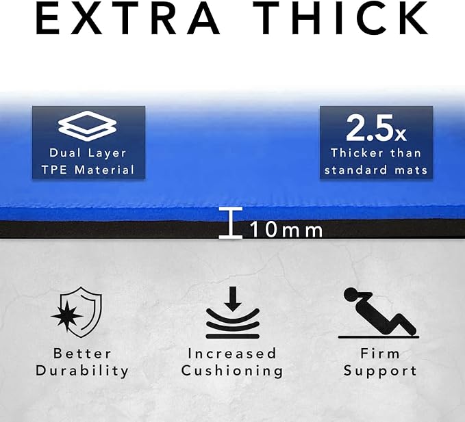 Large Exercise Mat – Extra Thick 10mm Workout Mat (72"x32") – Non-Slip TPE Yoga Mat for Women & Men – Pilates, HIIT, Fitness & Home Gym Mat – Includes Free Carry Bag