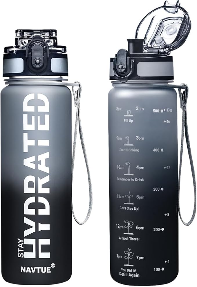Water Bottle 16.9 oz Motivational Time Marker Tritan Bottle | BPA-free Tritan water bottle with time marker leakproof Lightweight portable Easy Clean Brush for Gym, Travel, School, Office