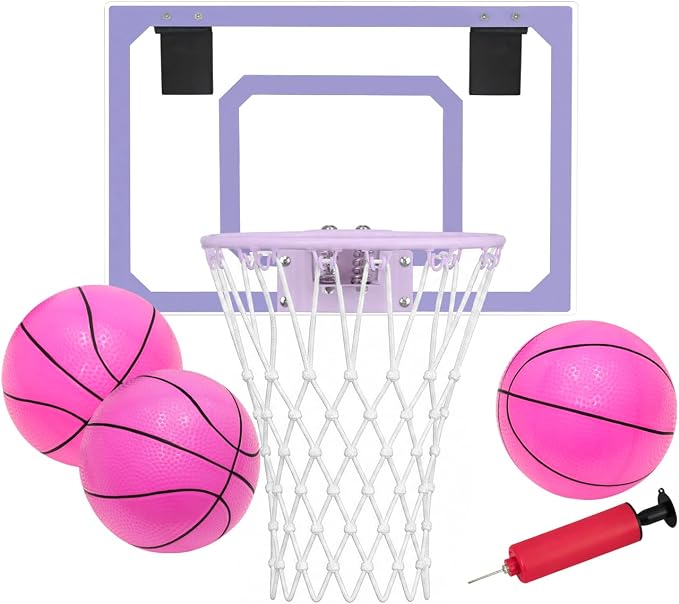 Mini Basketball Hoop Indoor – Over Door Basketball Set w/ 17"x11" Shatterproof Backboard, Foam-Padded Door Protection, Quiet Slam Dunk, 3 Mini Balls & Pump, No Tools Required
