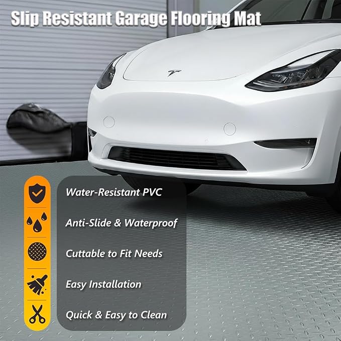 Garage Floor Mat, PVC Flooring Roll Thickened Garage Mats, Heavy Duty Parking Mat Waterproof Nonslip Floor Protector for Car, Trailer, SUV, Basement, Gym (Grey) (1 Feet x 30 Feet)