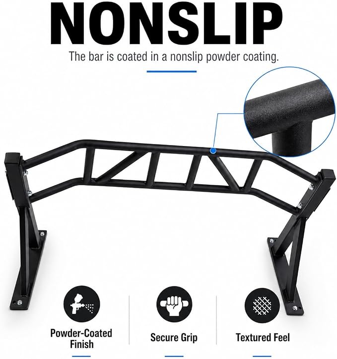REP Fitness Heavy Duty Pull-Up Bar, Wall Mounted Multi-Grip or Bare Steel Straight Option, Home Gym Exercise Equipment for Chin Training, Garage Strength Workouts, Rings, Straps