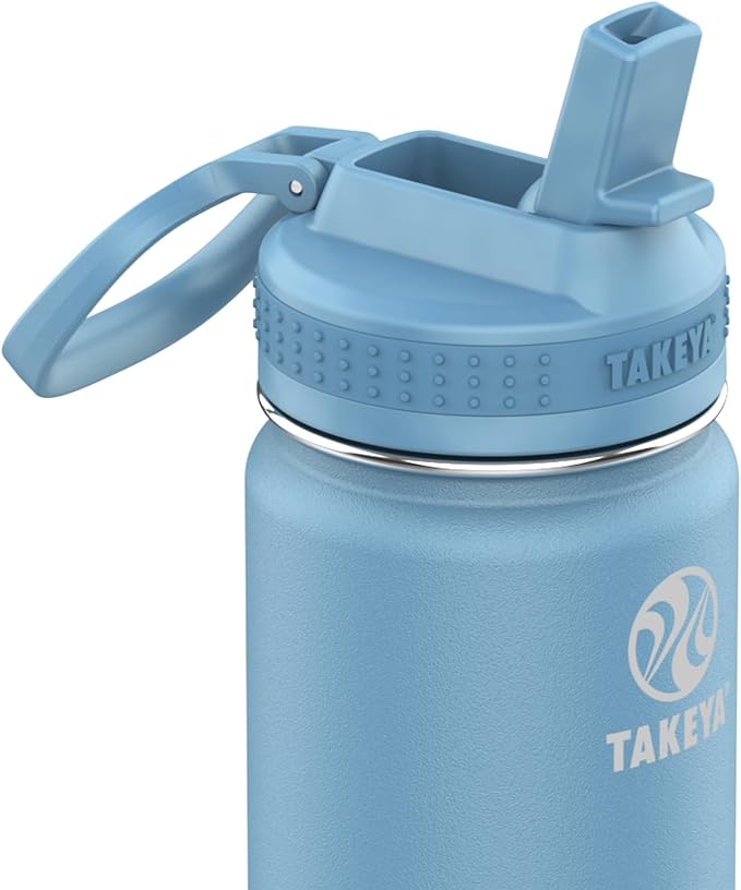 Takeya 24 oz Actives Stainless Steel Water Bottle with Straw Lid – Leakproof, Double-Wall Insulated, Keeps Drinks Cold 24 hrs/Hot 12 hrs, BPA-Free, Powder-Coated, Gym & Travel, Bluestone