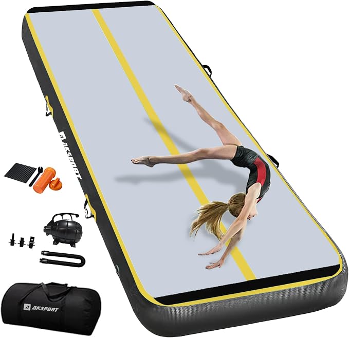 AKSPORT Gymnastics Air Mat Tumble Track Tumbling Mat Inflatable Floor Mats with Air Pump for Home Use/Tumble/Gym/Training/Cheerleading/Parkour/Beach/Park/Water
