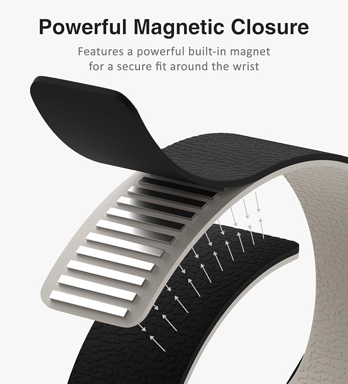 Magnetic Silicone Band Compatible with Apple Watch Band 42mm 41mm 40mm 38mm Series 11 10 9 8 7 6 5 4 3 & SE 3/2/1 Strong Magnetic Clasp, Waterproof & Adjustable (Black + Starlight)