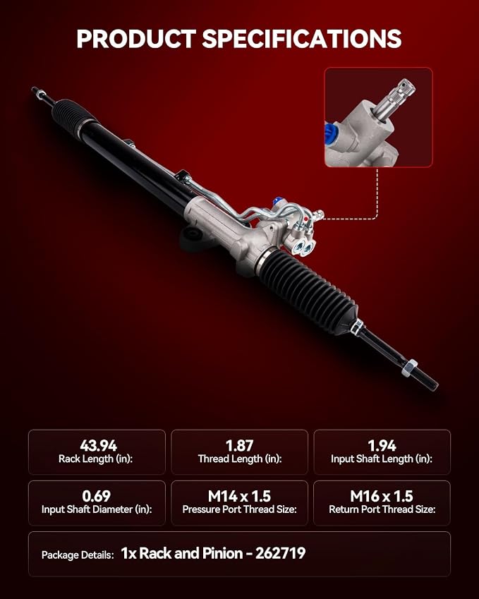 Torchbeam Hydraulic Power Rack and Pinion Assembly Compatible with Honda Pilot 2003 2004 2005 2006 2007 2008 All Models, 262719