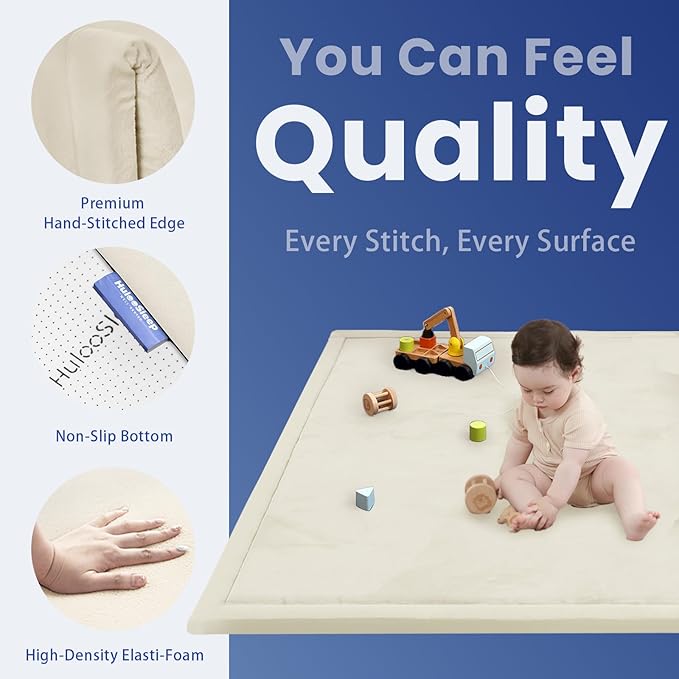 Baby Play Mat for Floor,1.3" Thick Memory foam Tummy Time Mat for Toddlers,Infants,kids,Water-Repellent Soft Nursery Rug,Extra Large Non Slip for Crawling&Yoga,Tatami Style for Living Room(Cream)