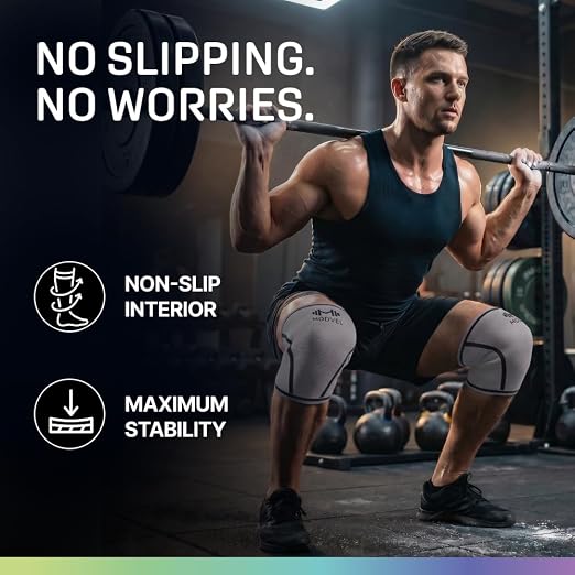 Modvel 7mm Neoprene Knee Sleeves for Men & Women Weightlifting & Powerlifting – Compression Knee Sleeve Support for Squats, Gym, Training – USPA, IPL Approved – X-Large Grey (Pair)