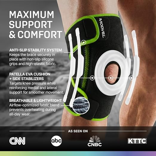Modvel Knee Brace with Side Stabilizers & Patella Gel Pads for Pain Relief and Joint Support Breathable, Non-Slip Compression Sleeve for Men & Women, Arthritis, Meniscus, ACL Recovery