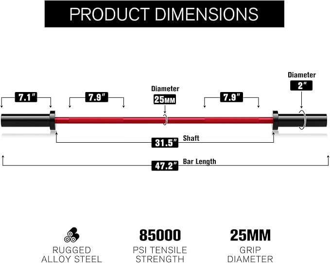 RITFIT Olympic Barbell 4ft/6ft - 2 Inch Weight Bar for Strength Training, Weightlifting, Squat, Deadlift, Bench Press, Curl, Overhead Press - 350lbs/500lbs Capacity