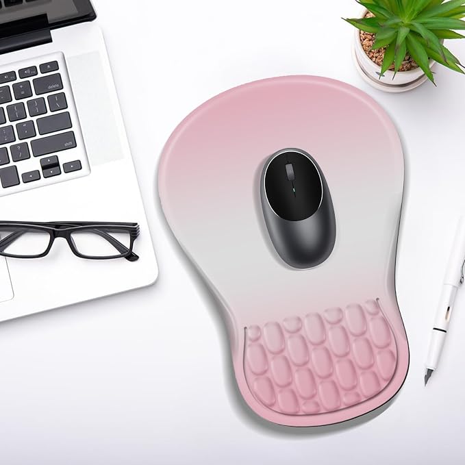 YIWEI Ergonomic Mouse Pad with Wrist Rest for Carpal Tunnel Pain Relief | Memory Foam Wrist Support,Non-Slip Rubber Base, Keyboard Computer Mousepad,Lycra Cloth Surface,Gaming Home Office