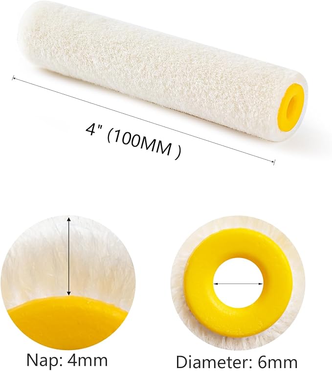 Mister Rui Paint Roller, 4 Inch Paint Roller Wool Blend, 30 Pack, 4mm Short Nap, Small Paint Roller Covers, Reusable Mini Paint Rollers for Use with All Paints and Stains