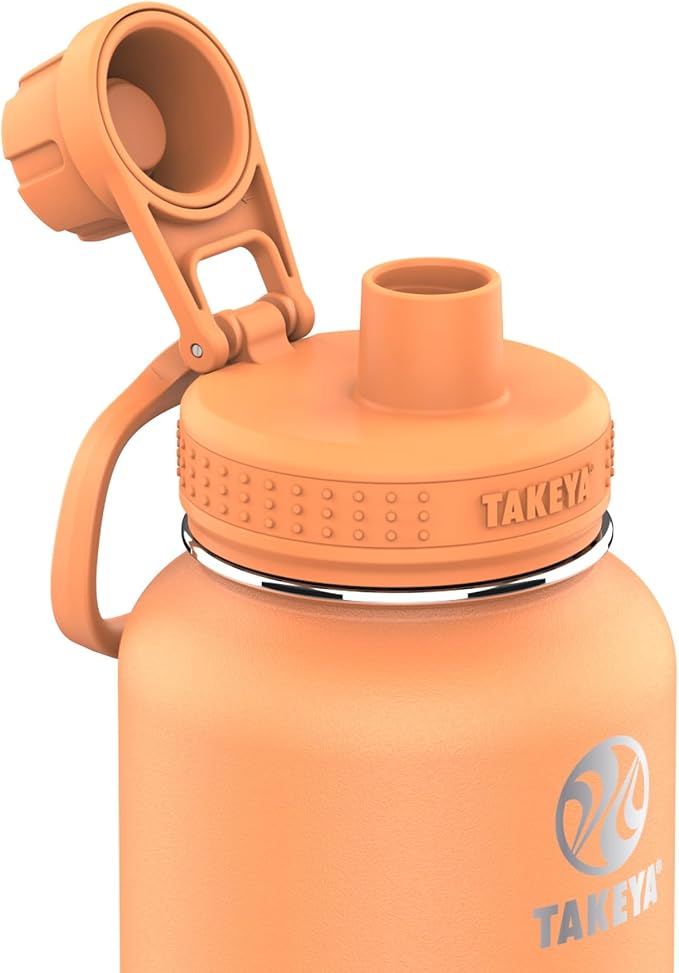 Takeya Actives 32 oz Vacuum Insulated Stainless Steel Water Bottle with Spout Lid, Premium Quality, Tart Orange