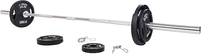 Signature Fitness Cast Iron Olympic 2-Inch Weight Plates Including 7FT Olympic Barbell, 130-Pound, 300-Pound or 325-Pound Set, Multiple Packages