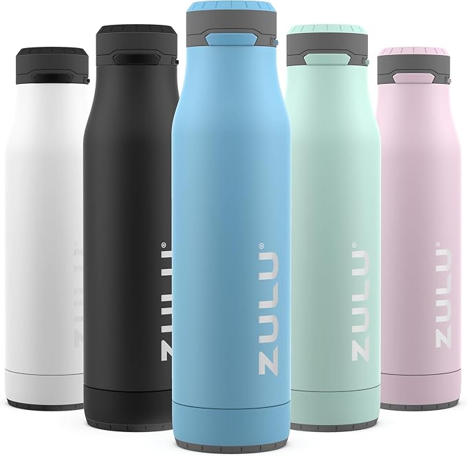 ZULU Ace 24oz Insulated Stainless Steel Water Bottle, Chug Spout, Ice Blue | Leakproof water bottle keeps drinks cold for hours. BPA-free, locking lid, sip or chug, perfect for gym, travel, and school.