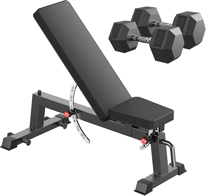 HANDBODE Adjustable Weight Bench, 1500 lb Incline Workout Bench, Home Gym | 0 To 85 Degree Backrest, Three Seat Angles, Steel Frame, Wheels And Handle, Foldable Storage, Chest Presses, Dumbbell Rows