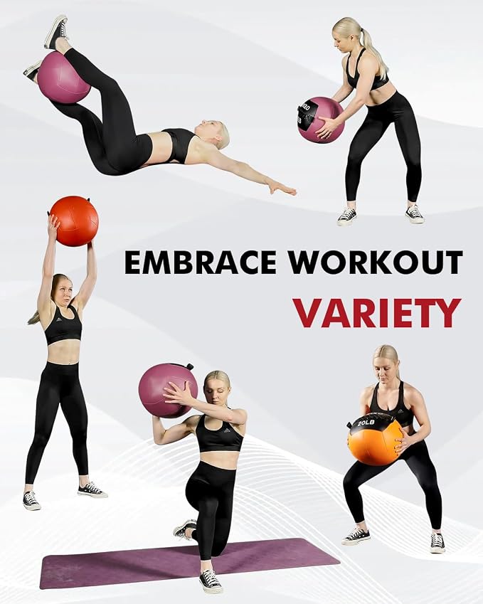 Mikolo Medicine Ball, Wall Ball,Soft Medicine Ball Set,Slam Ball for Core Training, Strength Workouts -Multi-Weight 10lbs 20lbs Exercise Balls for Home Gym, Functional Fitness (10/15/20/25LB)