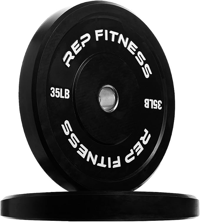 REP Fitness Rubber Bumper Plates, 5Lb to 370 lb Set Pairs, Olympic Standard Weights, Shock Absorbing Low Bounce Design, For Home Gyms, Fitness Centers, Strength Workouts, Barbell Use