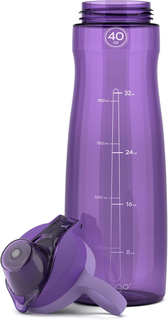 Pogo BPA-Free Tritan Plastic Water Bottle with Chug Lid, 40 Oz, Purple | Leakproof water bottle with chug lid and carry handle. BPA-free, great for travel, school, outdoors, and gym.