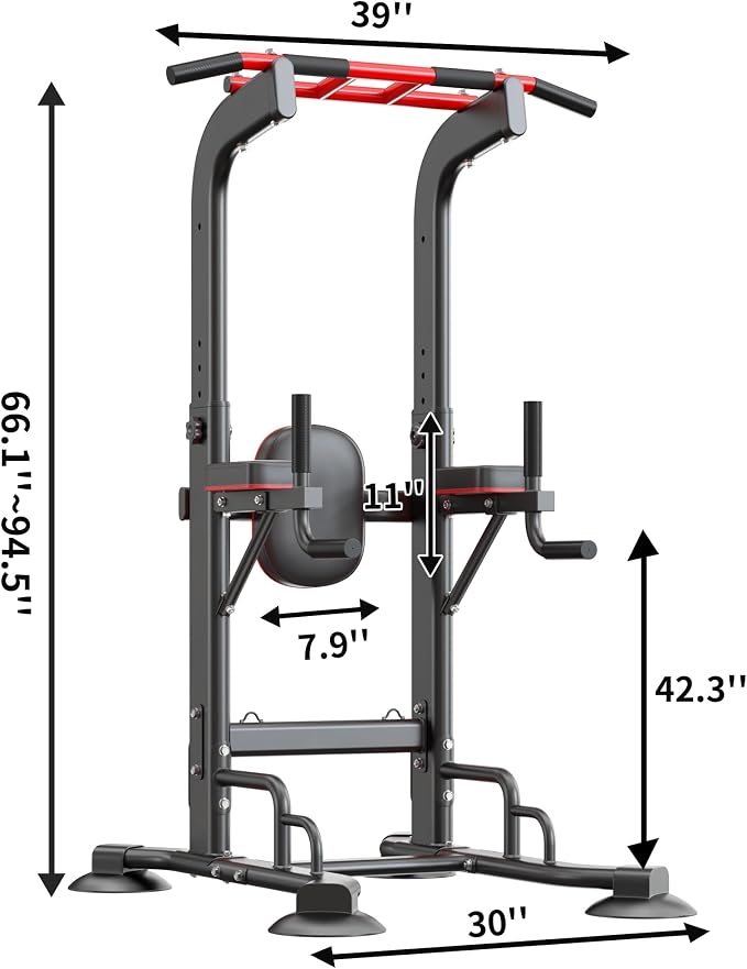 SogesHome Pull Up Bar and Dip Station Adjustable Home Gym Fitness Equipment | Multifunctional Heavy Duty Power Tower 330LB Capacity, Free Standing Strength Training Exercise Machine for Full Body Workout