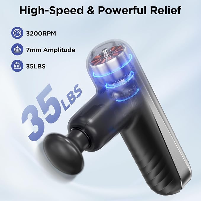Mini Massage Gun, Powerful Handheld Muscle Massager for Muscle Relaxation, Deep Tissue Percussion Small Massage Gun Travel Massager with 4 Massage Heads Silent Brushless Motor, Black