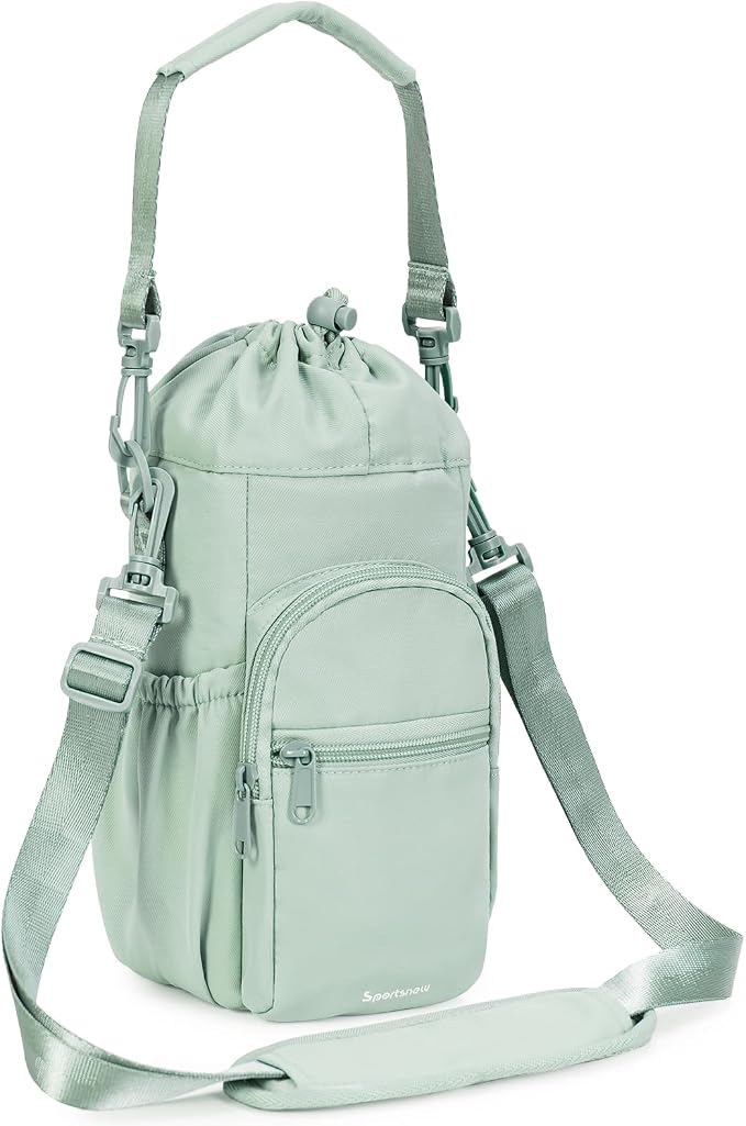 sportsnew 40oz Insulated Crossbody Water Bottle Bag Gym Hiking Phone Pocket | Water-resistant Lining, Padded Strap, Top Handle, Drawstring, Phone Pocket, Elastic Slots, Built-In Key Clip for Gym Walking