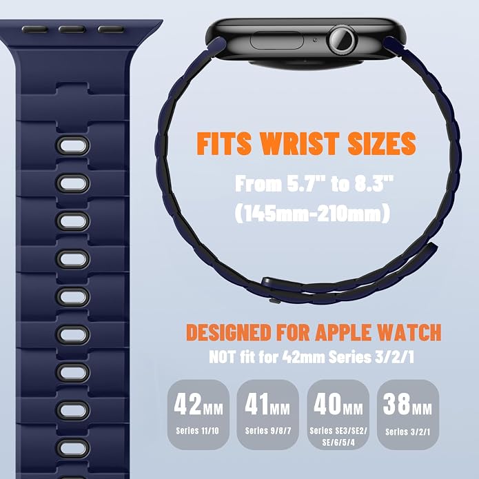 Bandletic Magnetic Silicone Watchband Compatible with All Apple Watch | Strong Magnet Sport Strap for iWatch Ultra 49mm Series 11-1 SE 46mm 45mm 44mm 42mm 41mm 40mm 38mm, Ideal for Men Women