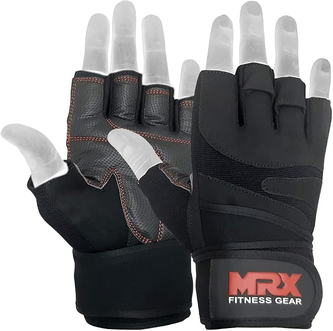 MRX Weightlifting Gloves for Men Workout Gloves Mens Wrist Support Lifting Gloves Male Gym Gloves | Workout Gym Accessories for Men Weight Lifting Fingerless Gym Exercise for Powerlifting