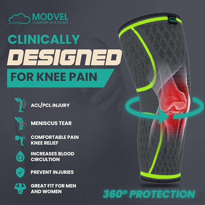 Modvel Compression Knee Brace for Women & Men - 2 Pack Knee Brace for Women Running Knee Pain, Knee Support Compression Sleeve, Workout Sports Knee Braces for Meniscus Tear ACL & Arthritis Pain Relief