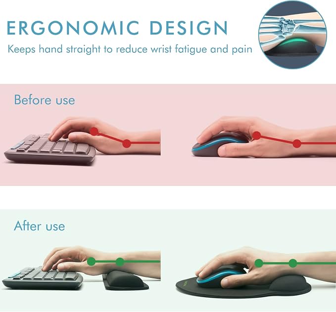 VAGAU Premium Keyboard Wrist Rest and Mouse Pad Wrist Support | Ergonomic Memory Foam Set for Office, Laptop, Mac, Computer and Gaming, Comfortable Typing &Wrist Pain Relief