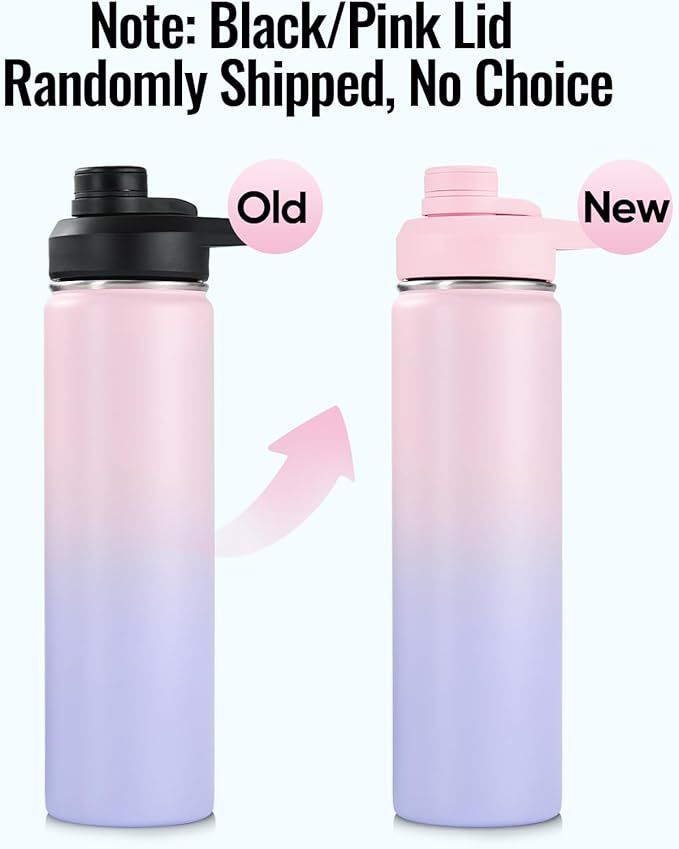 Fijinhom Insulated Water Bottle with Handle, 304 Stainless Steel Water Bottles with Wide Mouth, Double Wall Vacuum Sports Water Bottle, BPA Free, Keep Cold and Hot, 24 Ounces, Pink/Purple